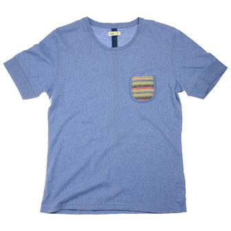 Folk Knitted Pocket T-Shirt / Blue